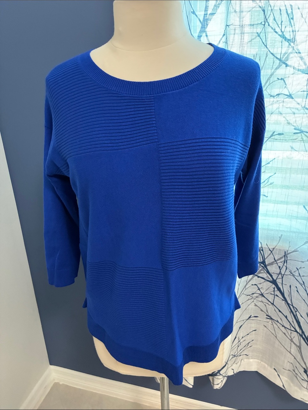 Cable & Gauge Blue Textured Block Knit Women's Sweater